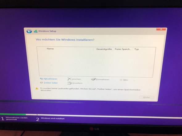 Wö möchten Sie Windows 10 installieren?