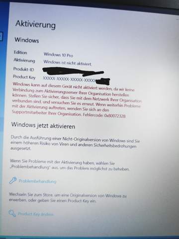 Gebrauchten Laptop mit Win10Pro gekauft, Problem bei der Aktivierung von Win10Pro?