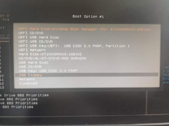 Welche "Boot Option" Bezeichnung steht für SSD/USB-Stick?