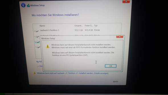 Windows 10 auf Ubuntu installieren geht nicht?