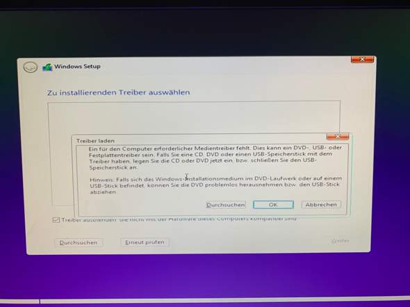 Windows Installation Medientreiber fehlt?