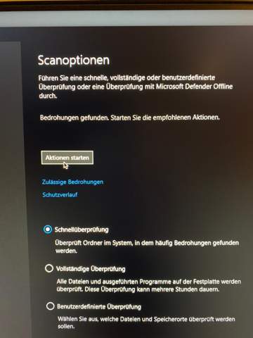 Windows defender, Aktion starten funktioniert nicht?