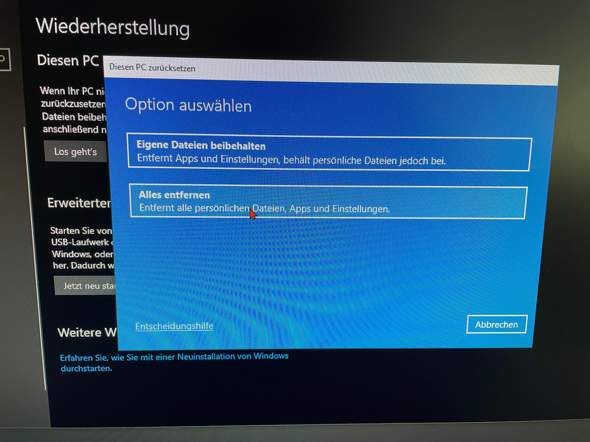 Windows zurücksetzen welche Einstellungen?