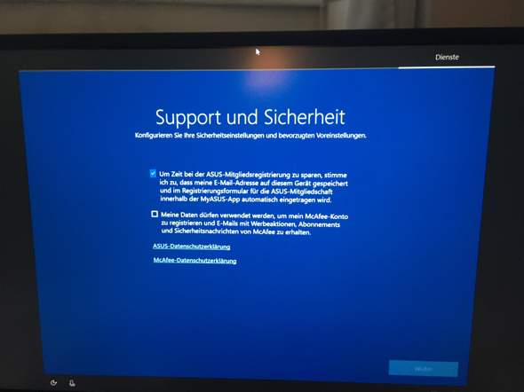 Windows 10 einrichten ich kann nicht weiter drücken?