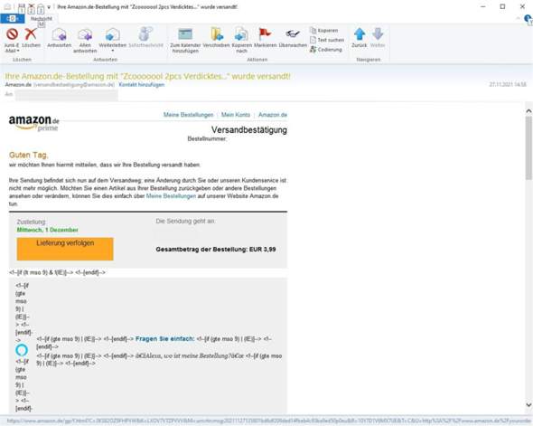 In Windows Live Mail 2012 Amazon Emails - Darstellungsfehler - wie abschalten?