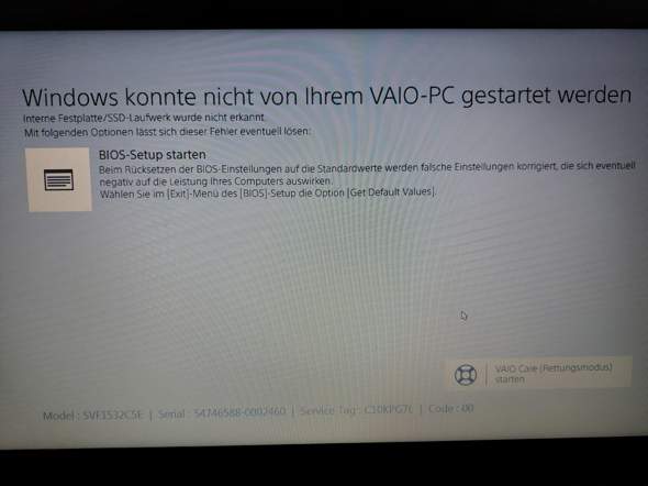 Windows konnte nicht gestartet werden?