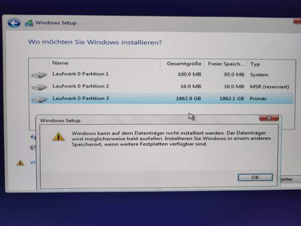 Windows kann nicht installiert werden was tun?