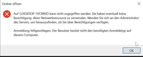 Der Benutzer besitzt nicht den benötigten Anmeldetyp auf diesem Computer?