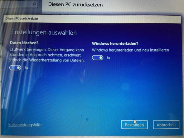 Ich will mein PC zurücksetzen?