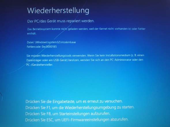 Windows fährt nicht hoch, – Kernel nicht vorhanden?