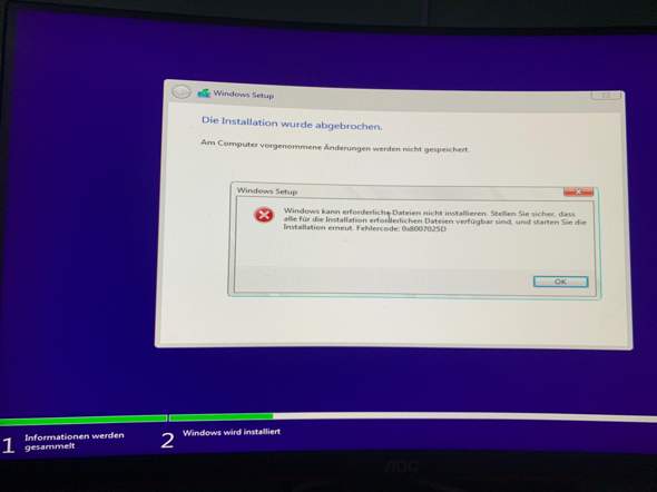 Windows Installations Fehler -?