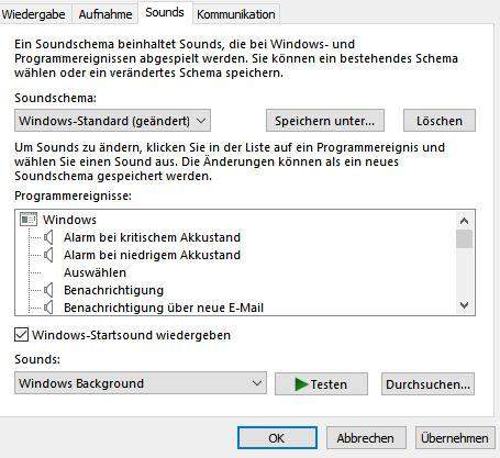 Lässt sich ein Systemsoundschema bei Windows importieren?