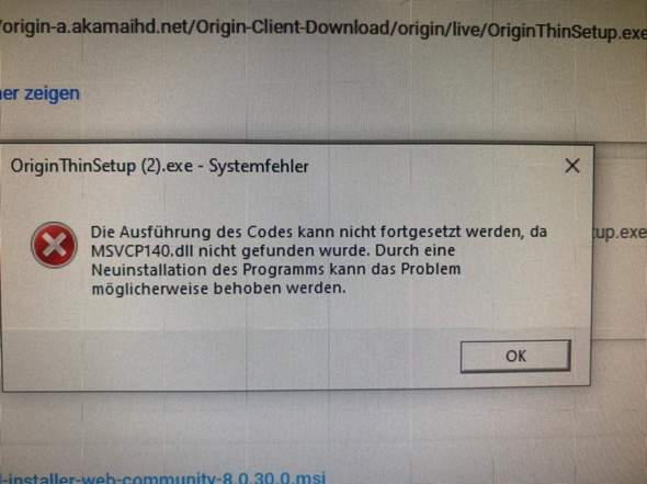 2 Fehlermeldungen beim herunterladen von origin. Was kann das bedeuten?