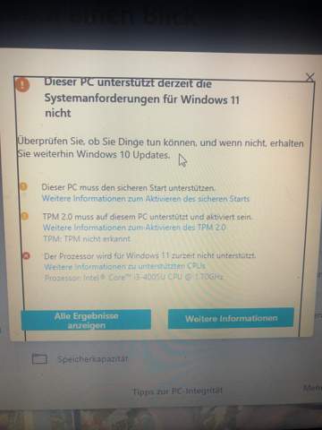 Will Windows 11 herunterladen aber das kommt was soll ich tun?