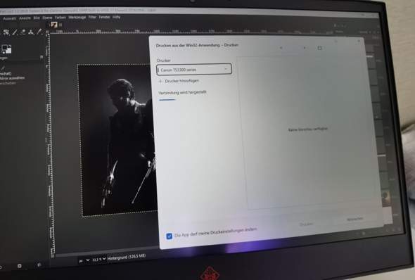 Wo ist der GIMP Standard Drucker App?