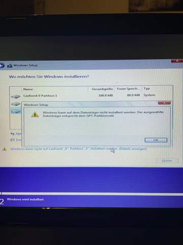 Windows Installation funktioniert nicht?