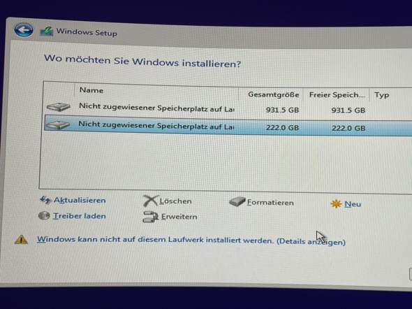 Wieso kann ich meinen Speicher nicht wählen?