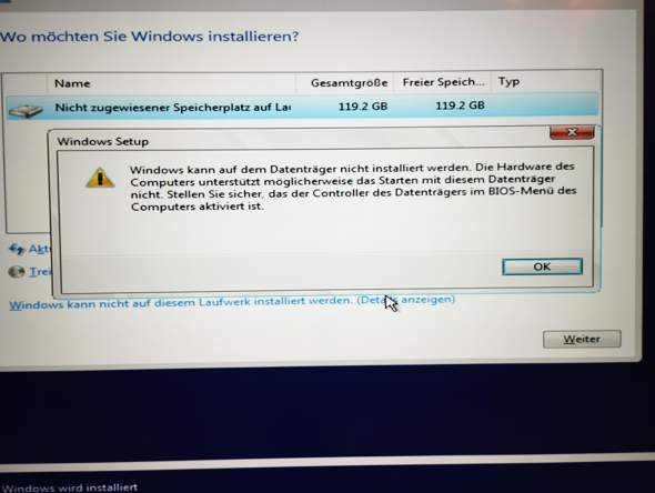 Auf ssd wird Windows nicht geladen wie beheben?