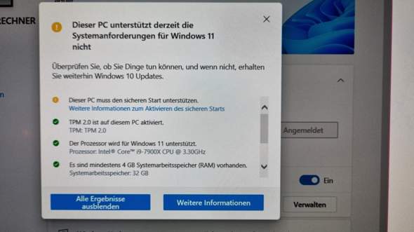 Update auf Win11«dieser PC muss den sicheren Start unterstützen» Kann ich das im Bios machen?