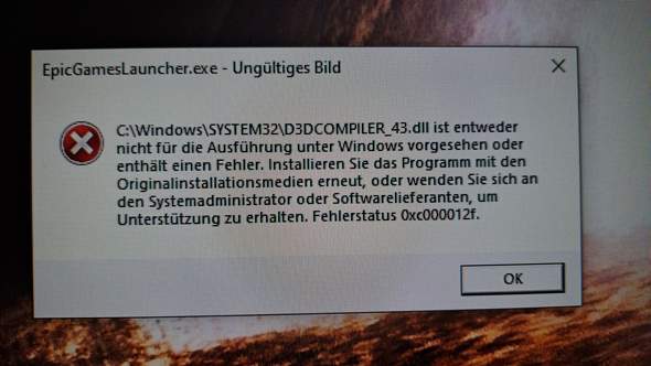 Fehlercode" 0xc00012f " wenn ich Epic Games launcher starten will?