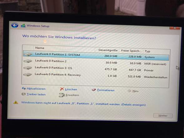 Windows Neuinstallation über USB - welche Partition wählen?