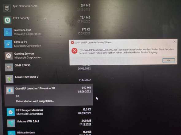 Fehlschlagen der Deinstallation einer angeblich vorhandenen Datei?