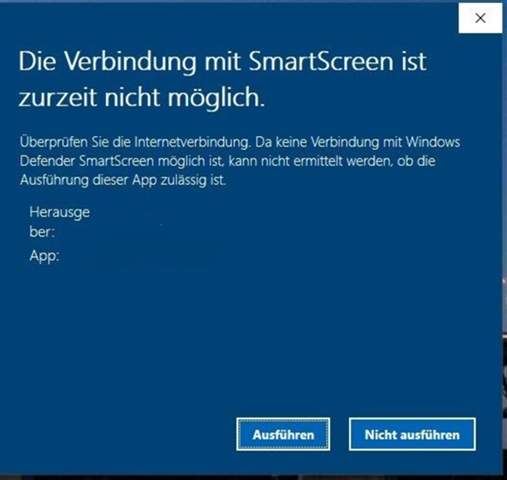 Windows SmartScreen Verbindung nicht möglich warum?