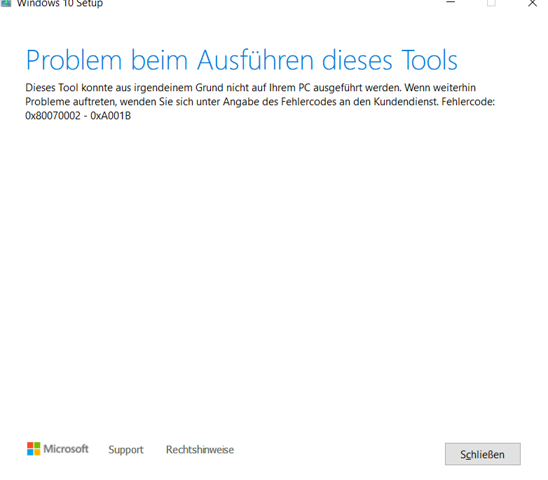 Windows 10  mit MediaCreationTool klappt nicht fehlermeldung siehe bild?