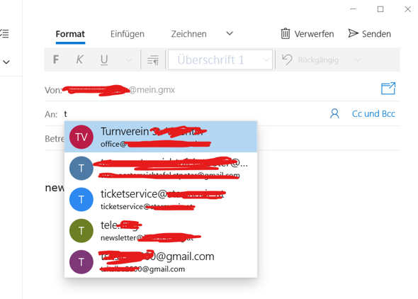 Alte "Zuletzt geschriebene" Kontakte in Mail?