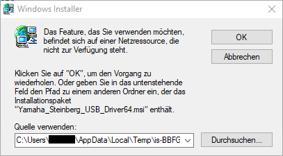 Wie behebe ich diesen Installationsfehler für den Yamaha Steinberg USB Driver?