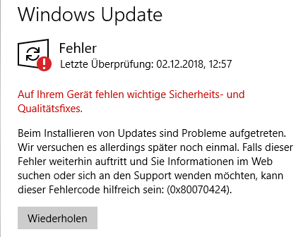 Windows 10 Updates können nicht geladen werden?