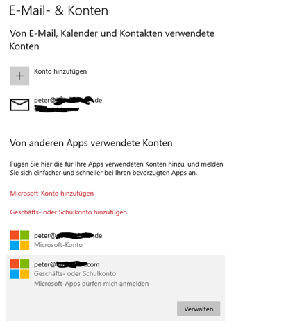 Exchange-Benutzerkonto aus Windows 10 Löschen?