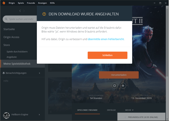 //Origin//  Download wurde angehalten (warten auf windows bestätigung) Hattet ihr das problem?