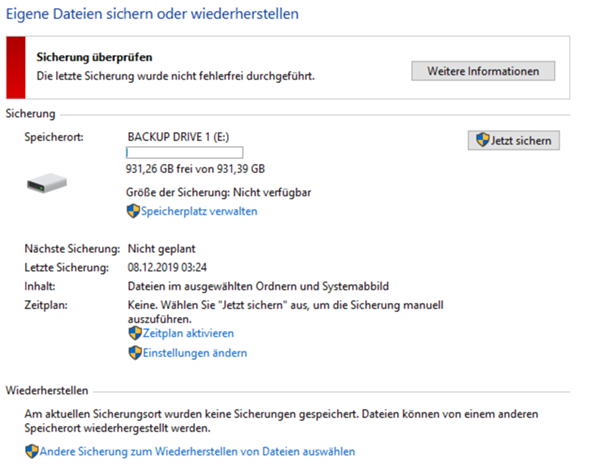 Wieso funktioniert meine automatisierte Windows Sicherung nicht?