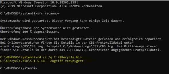 Papierkorb auf C beschädigt... Zugriff auf C:$Recycle.bin verweigert?