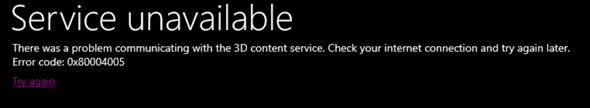 Windows 10 kann sich nicht mehr mit dem 3D content service verbinden?