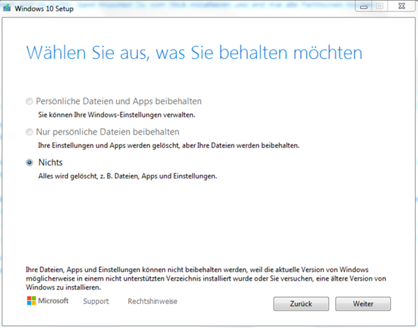 Upgrade auf Win10 - Nichts behalten?
