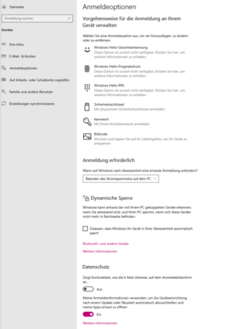 Windows 10 Anmeldung - Von Pin zurück auf Kennwort?