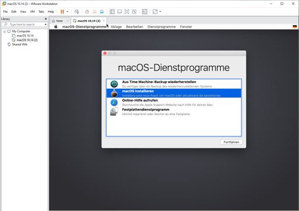 VMware Workstation MacOS 10.14.0 Fehler MacOS Mojave?