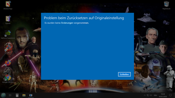 Mein Pc mit Windows 10 lässt sich nicht auf Werkseinstellungen zurück setzen?