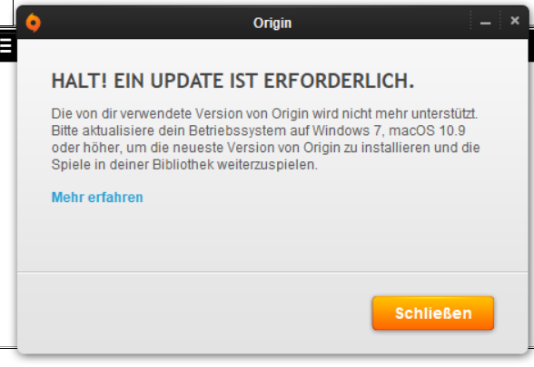 origin sagt ich brauche ein höher betriebssytem als windows 7 aber ich habe windows 10?