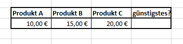 Formel für Excel gesucht, welches aus drei Preisen den Günstigsten sucht?