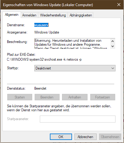 Windows 10 Update geht nicht (Dienst stellt sich von alleine auf deaktiviert)?