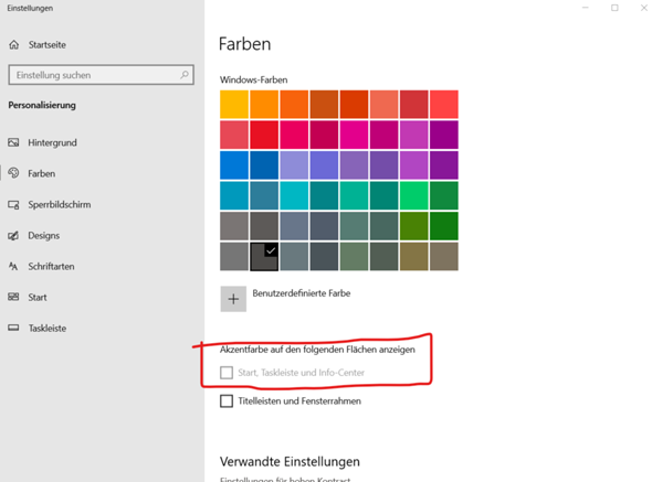 Wieso kann ich bei der Taskleiste nicht die Farbe ändern?