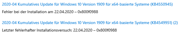 Windows Update Fehler 0x800f0988?