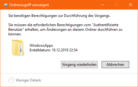 &#x27;&#x27;WindowsApps&#x27;&#x27; Ordner lässt sich NICHT löschen?