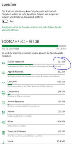 Warum wird bei meinem Computer der meiste Speicherplatz für das System verbraucht?