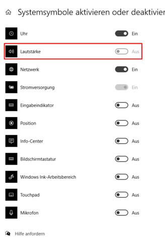 Lautsprecher an der Taskleiste fehlt und ist bei "Systemsymbole aktivieren oder...