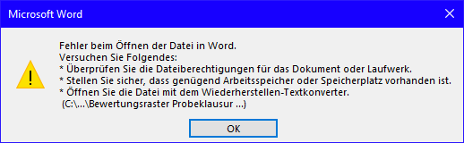 Fehlermeldung beim öffnen von Heruntergeladenen Worddocx.?