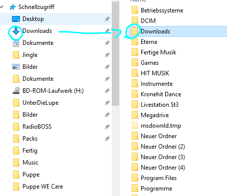 Wo kann ich die Windows Download Symbol für eigene Ordner finden?